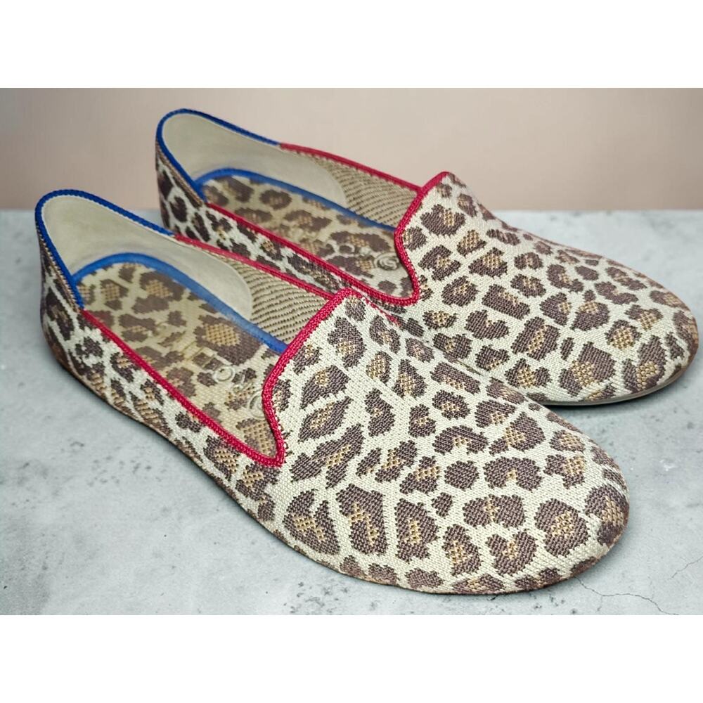 Rothy's Mocha Spot Animal Leopard Cheetah Slip On Loafer Flat Shoes Size 10